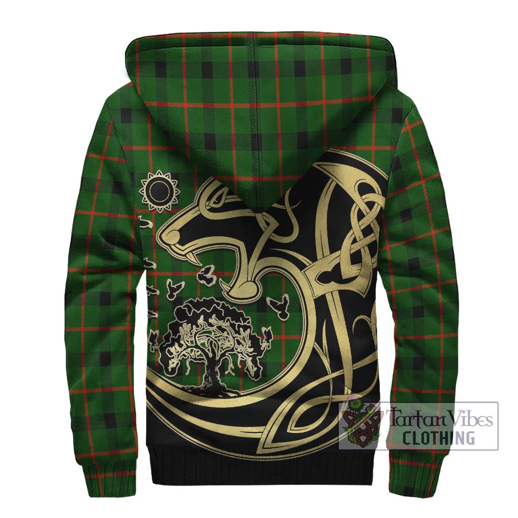 Tartan Vibes Clothing Kincaid Modern Tartan Sherpa Hoodie with Family Crest Celtic Wolf Style