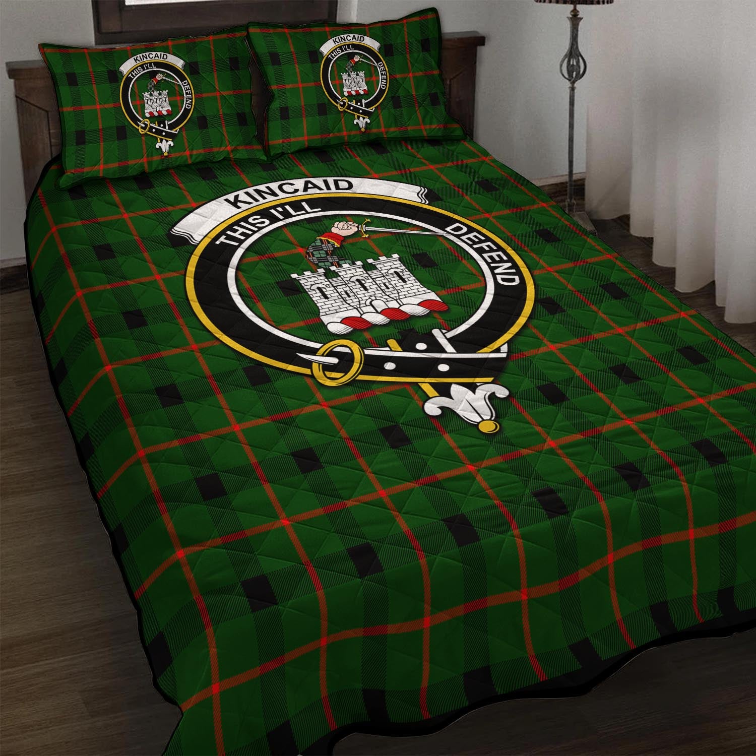 Kincaid Modern Tartan Quilt Bed Set with Family Crest - Tartanvibesclothing