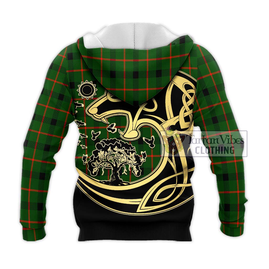 Tartan Vibes Clothing Kincaid Modern Tartan Knitted Hoodie with Family Crest Celtic Wolf Style