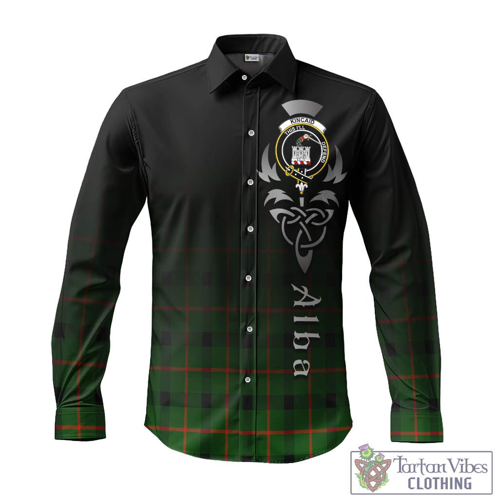 Tartan Vibes Clothing Kincaid Modern Tartan Long Sleeve Button Up Featuring Alba Gu Brath Family Crest Celtic Inspired