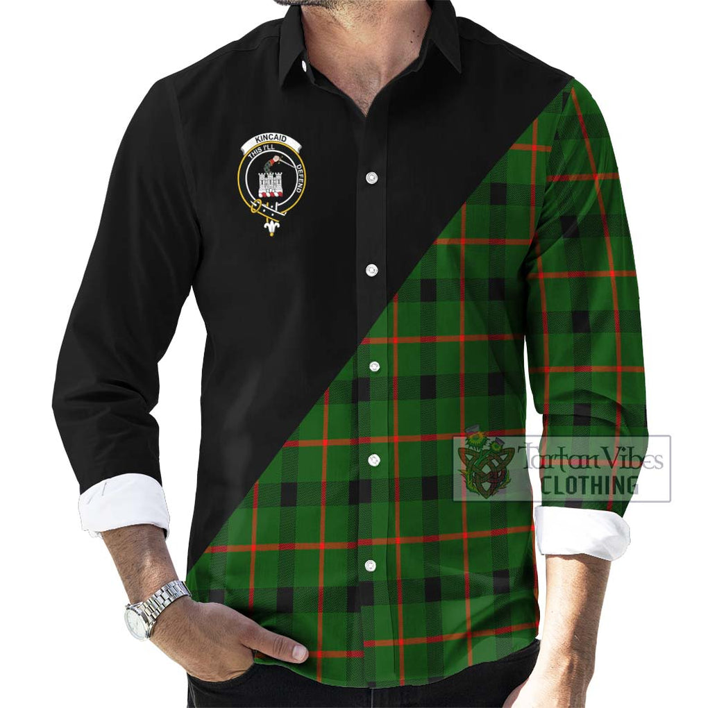 Kincaid Modern Tartan Long Sleeve Button Shirt with Family Crest and Military Logo Style - Tartanvibesclothing Shop