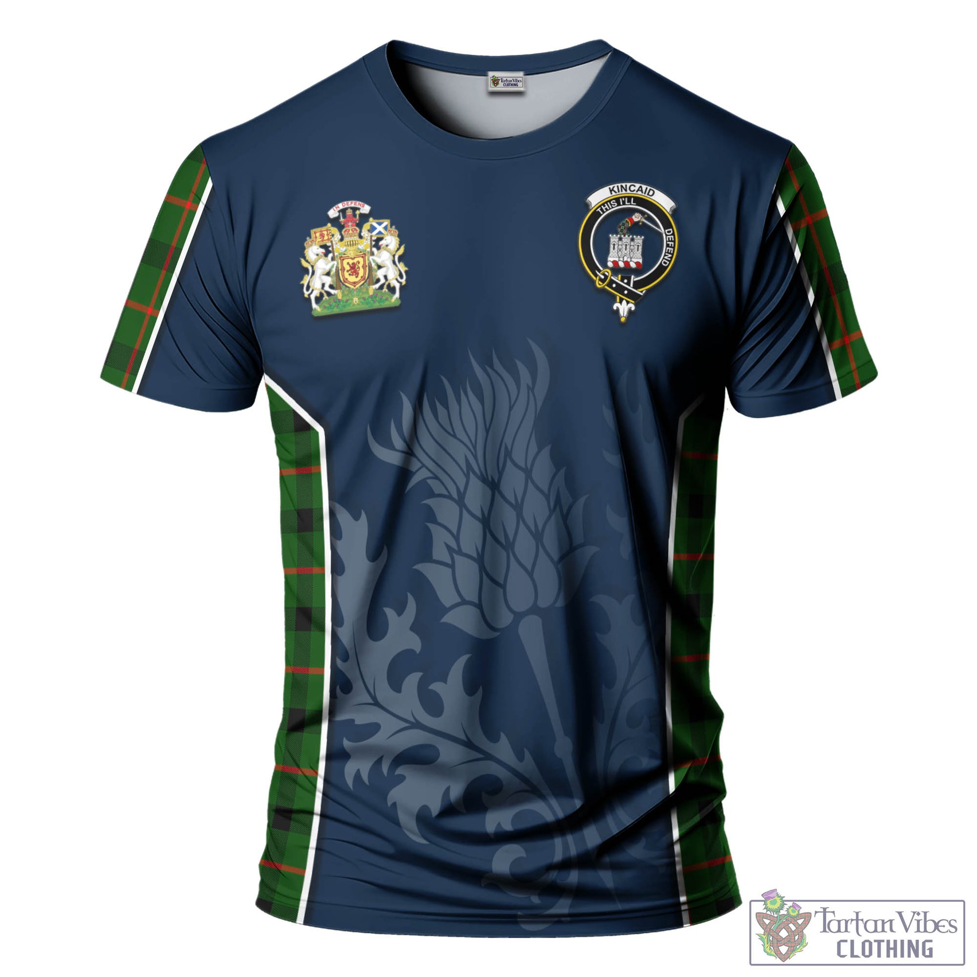 Tartan Vibes Clothing Kincaid Modern Tartan T-Shirt with Family Crest and Scottish Thistle Vibes Sport Style