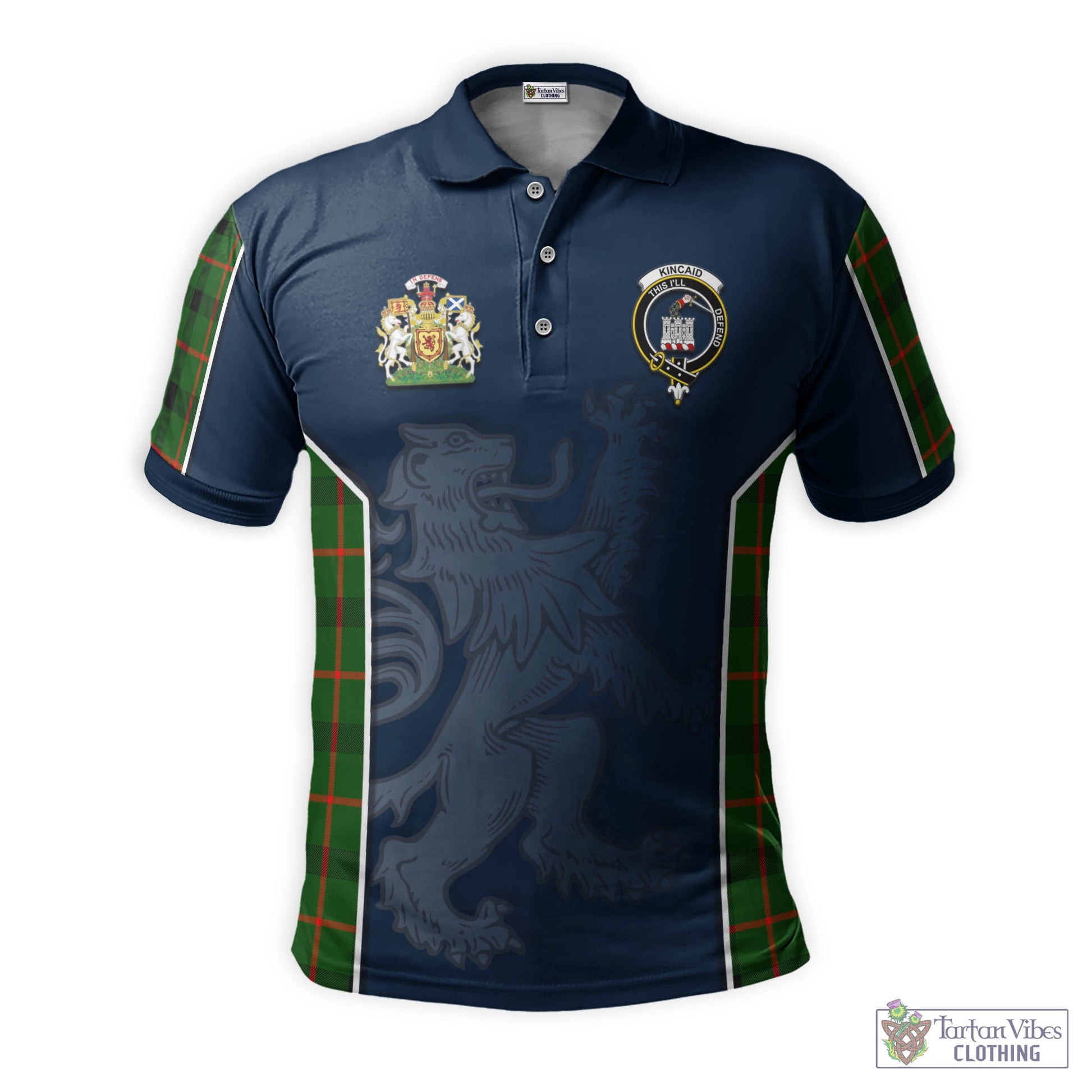 Tartan Vibes Clothing Kincaid Modern Tartan Men's Polo Shirt with Family Crest and Lion Rampant Vibes Sport Style