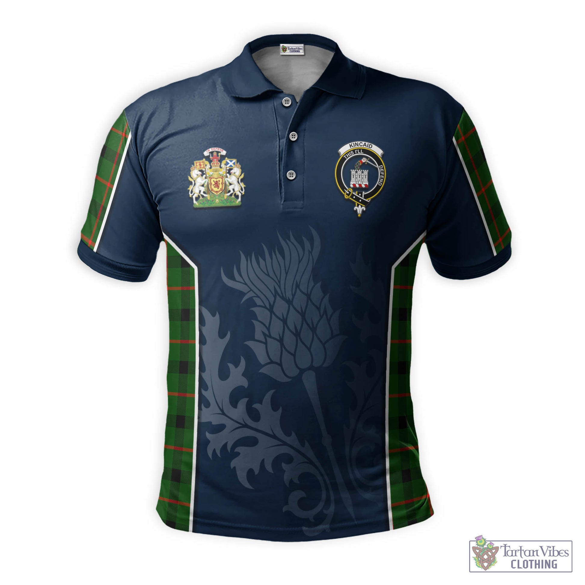 Tartan Vibes Clothing Kincaid Modern Tartan Men's Polo Shirt with Family Crest and Scottish Thistle Vibes Sport Style