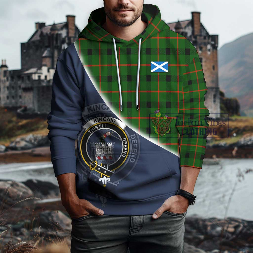 Kincaid Modern Tartan Hoodie with Personalised National Flag and Family Crest Half Style - Tartanvibesclothing Shop