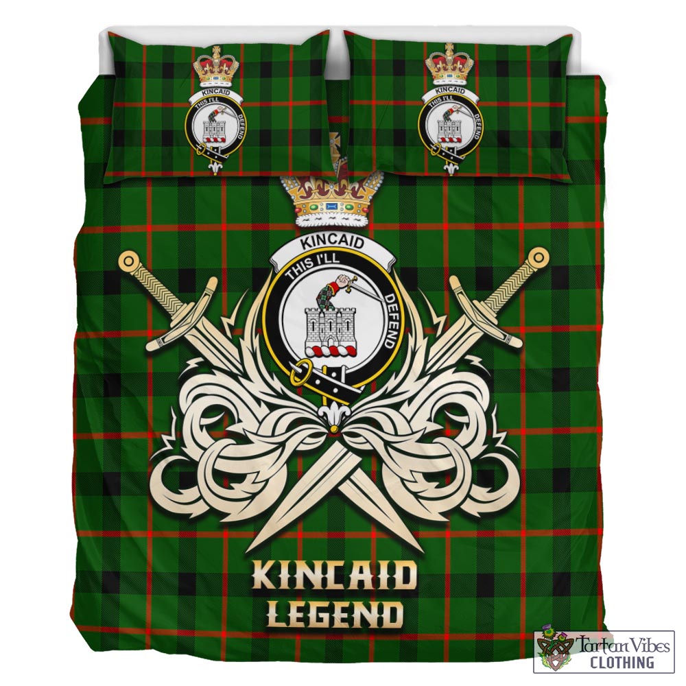 Tartan Vibes Clothing Kincaid Modern Tartan Bedding Set with Clan Crest and the Golden Sword of Courageous Legacy