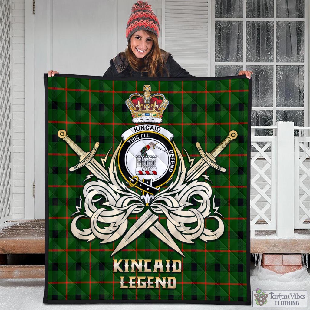 Tartan Vibes Clothing Kincaid Modern Tartan Quilt with Clan Crest and the Golden Sword of Courageous Legacy