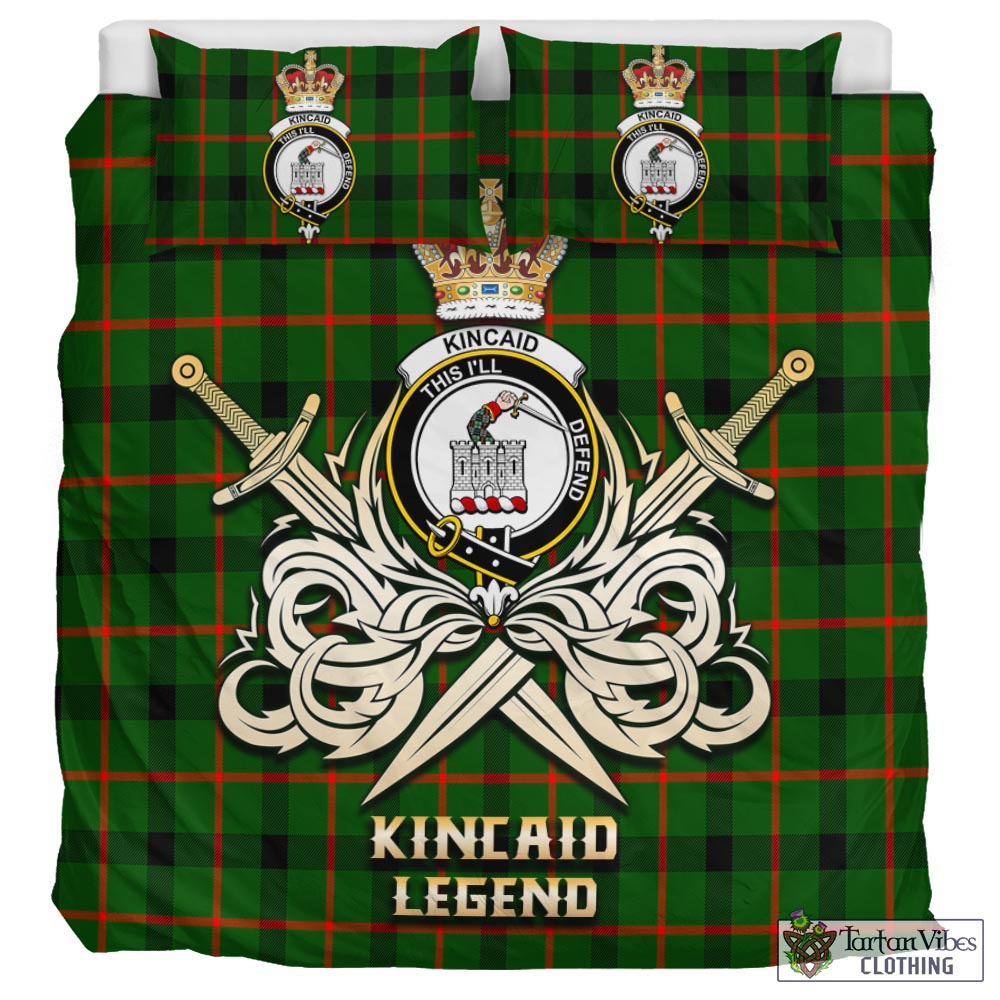 Tartan Vibes Clothing Kincaid Modern Tartan Bedding Set with Clan Crest and the Golden Sword of Courageous Legacy