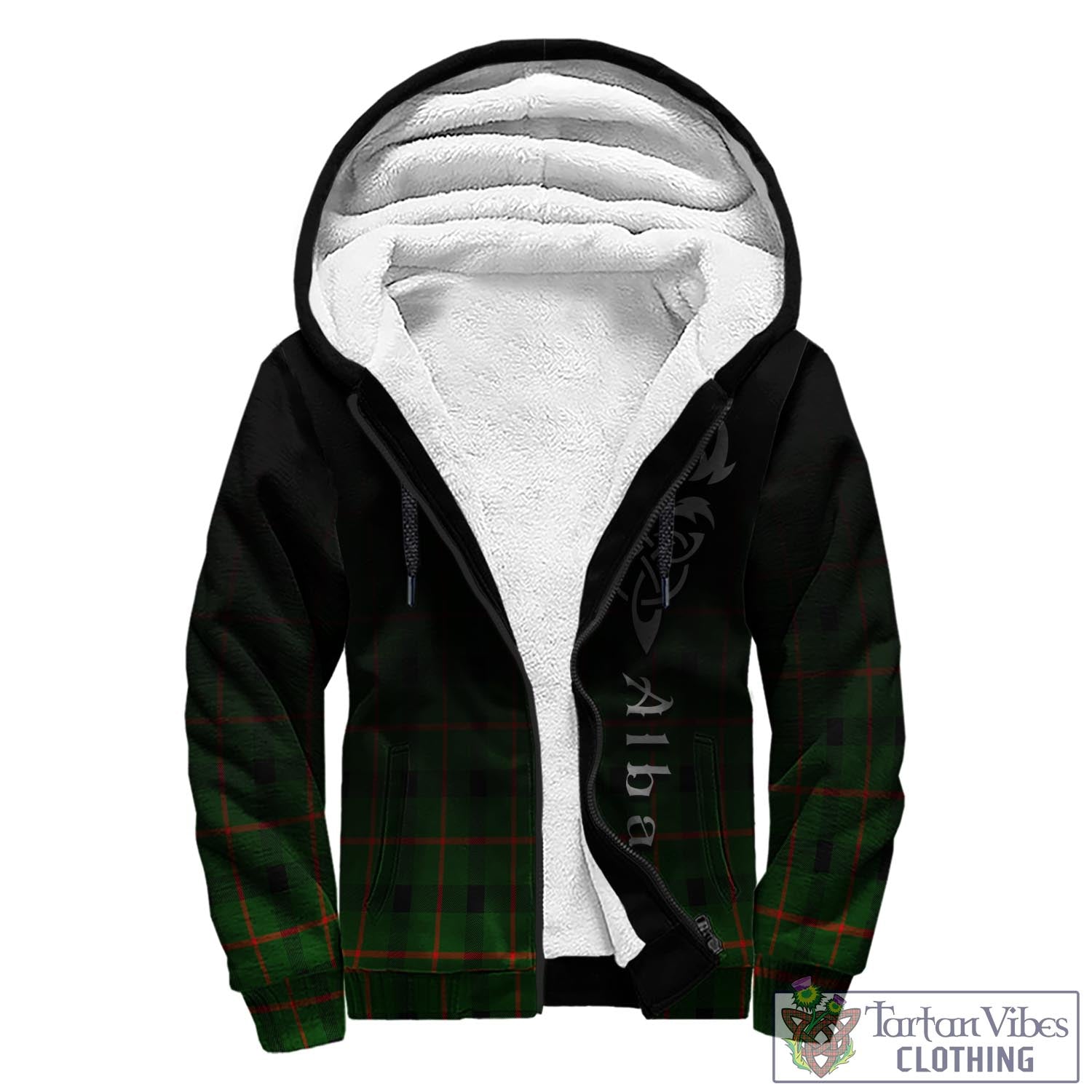 Tartan Vibes Clothing Kincaid Modern Tartan Sherpa Hoodie Featuring Alba Gu Brath Family Crest Celtic Inspired