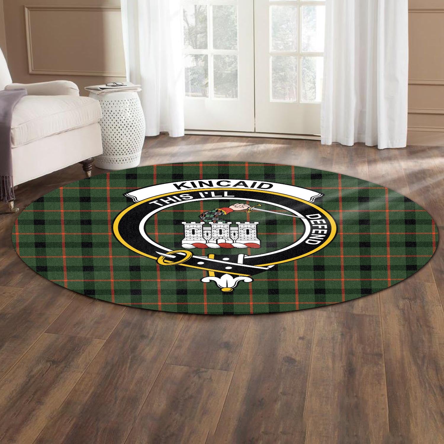 kincaid-modern-tartan-round-rug-with-family-crest