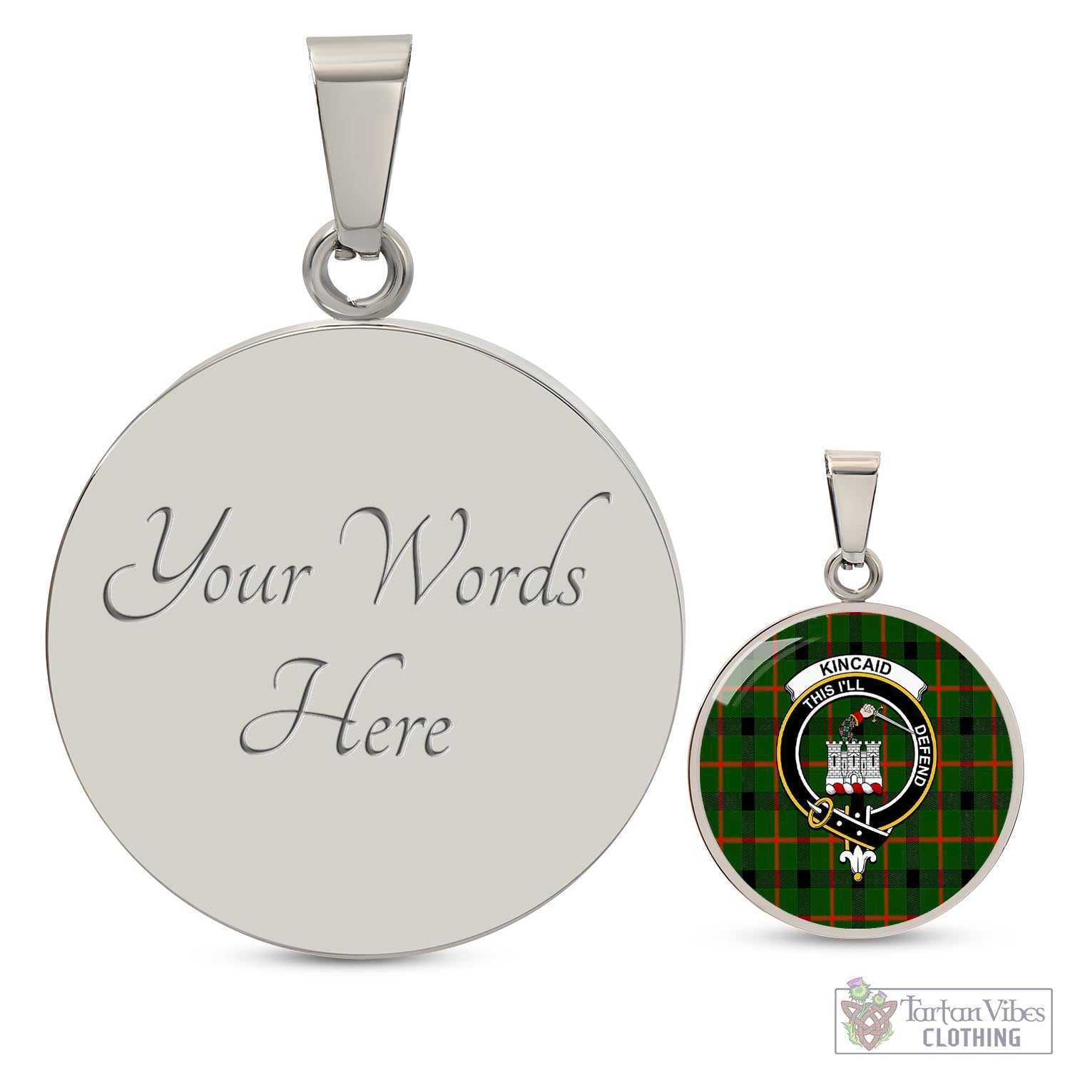 Tartan Vibes Clothing Kincaid Modern Tartan Circle Necklace with Family Crest