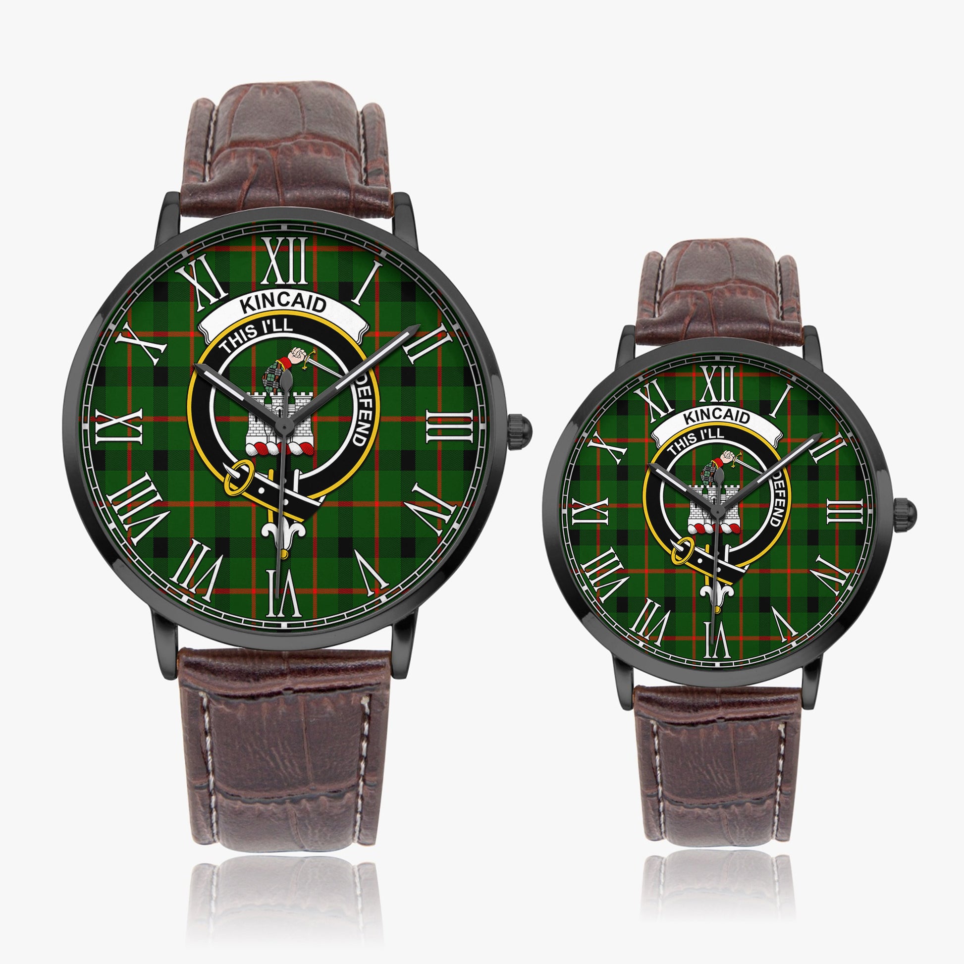 Kincaid Modern Tartan Family Crest Leather Strap Quartz Watch - Tartanvibesclothing