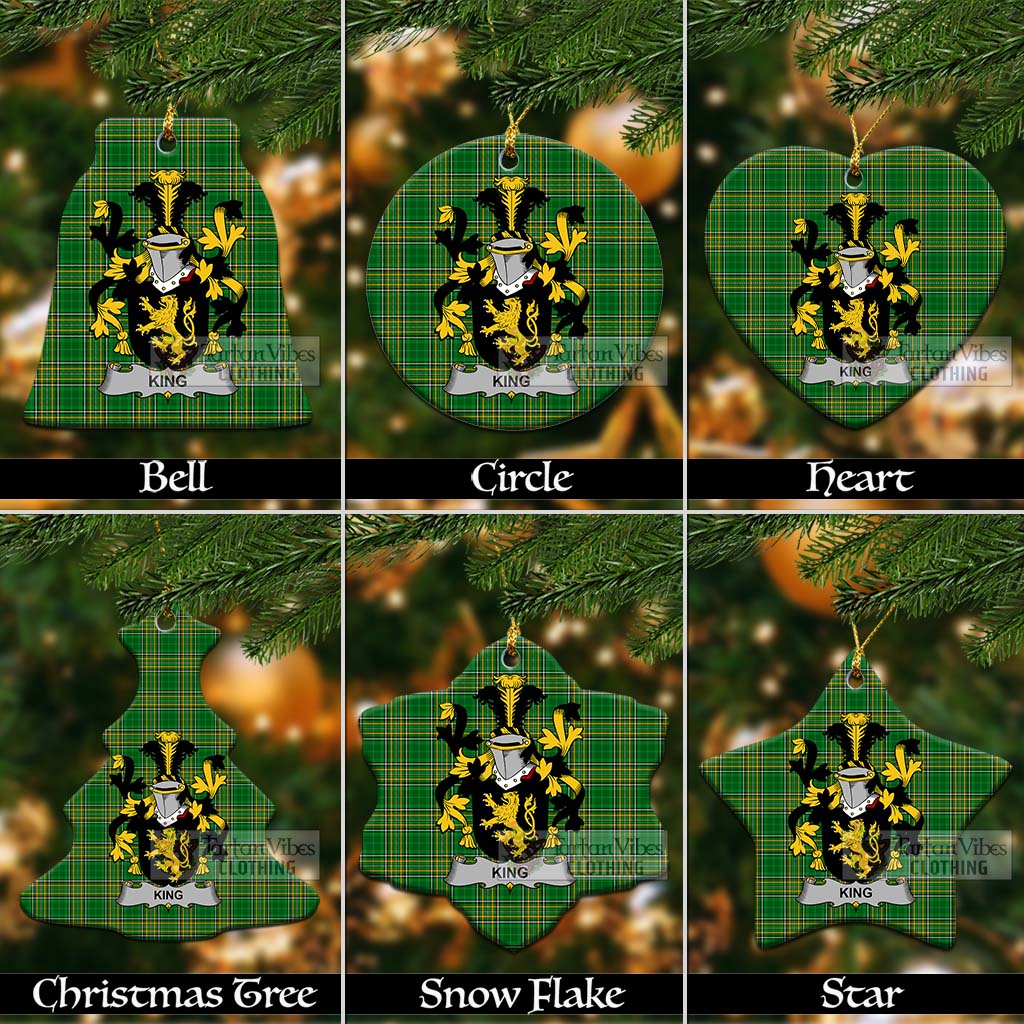 Tartan Vibes Clothing King Irish Clan Tartan Christmas Ceramic Ornament with Coat of Arms