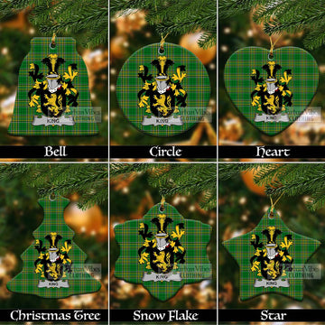 King Irish Clan Tartan Christmas Ceramic Ornament with Coat of Arms