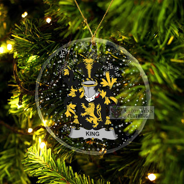 King Irish Clan Christmas Glass Ornament with Coat of Arms