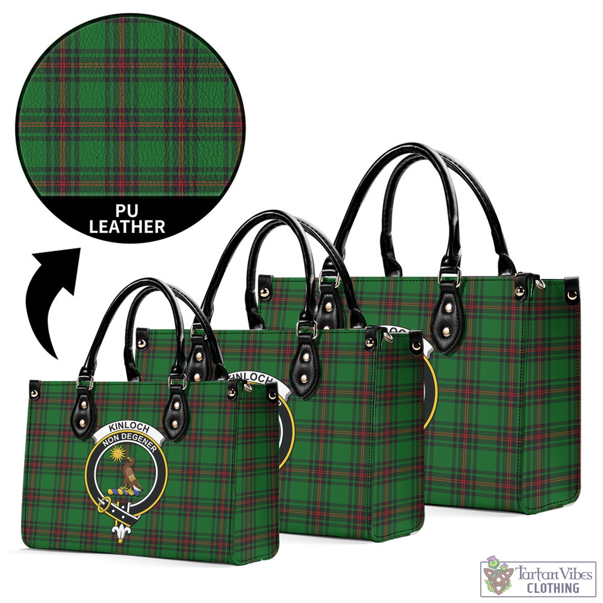 Tartan Vibes Clothing Kinloch Tartan Luxury Leather Handbags with Family Crest