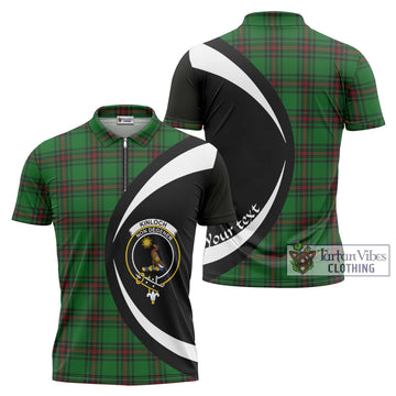 Kinloch Tartan Zipper Polo Shirt with Family Crest Circle Style