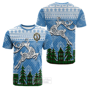 Kinloch Clan Christmas Cotton T-shirt Celtic Reindeer Style