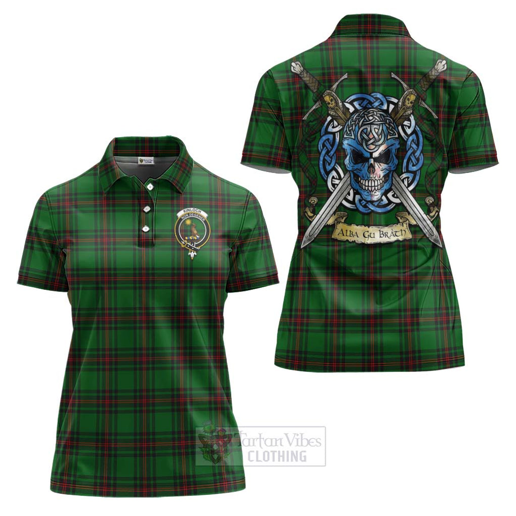 Tartan Vibes Clothing Kinloch Tartan Women's Polo Shirt with Family Crest Celtic Skull Style