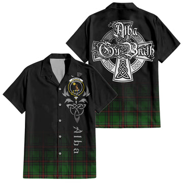 Kinloch Tartan Short Sleeve Button Up Shirt Featuring Alba Gu Brath Family Crest Celtic Inspired