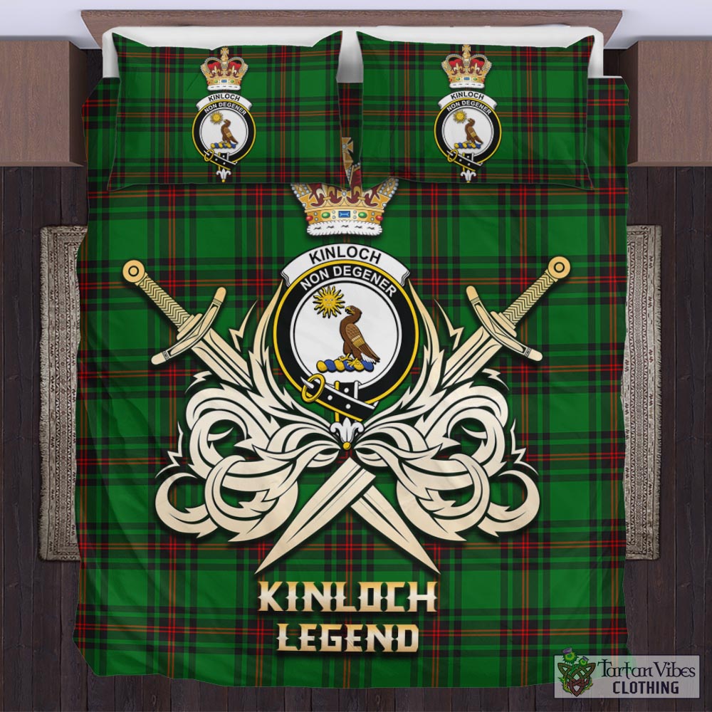 Tartan Vibes Clothing Kinloch Tartan Bedding Set with Clan Crest and the Golden Sword of Courageous Legacy