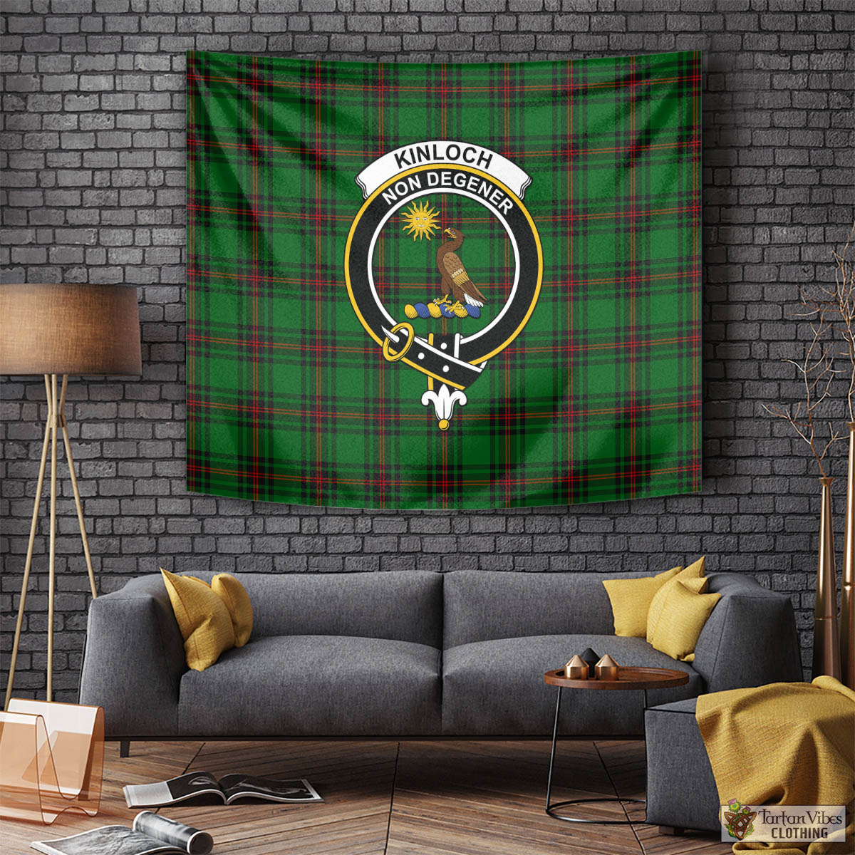 Tartan Vibes Clothing Kinloch Tartan Tapestry Wall Hanging and Home Decor for Room with Family Crest