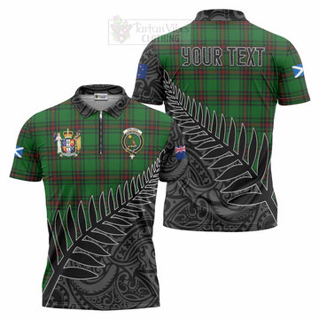 Kinloch Crest Tartan Zipper Polo Shirt with New Zealand Silver Fern Half Style