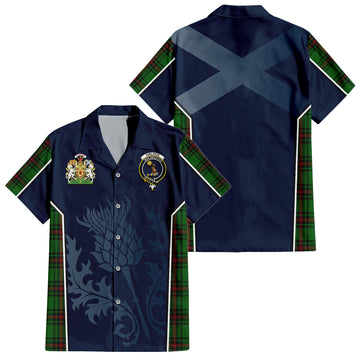 Kinloch Tartan Short Sleeve Button Up Shirt with Family Crest and Scottish Thistle Vibes Sport Style