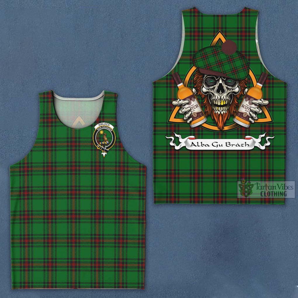 Tartan Vibes Clothing Kinloch Tartan Men's Tank Top with Family Crest and Bearded Skull Holding Bottles of Whiskey