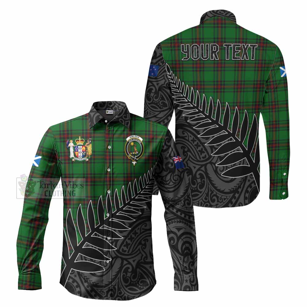 Tartan Vibes Clothing Kinloch Crest Tartan Long Sleeve Button Shirt with New Zealand Silver Fern Half Style