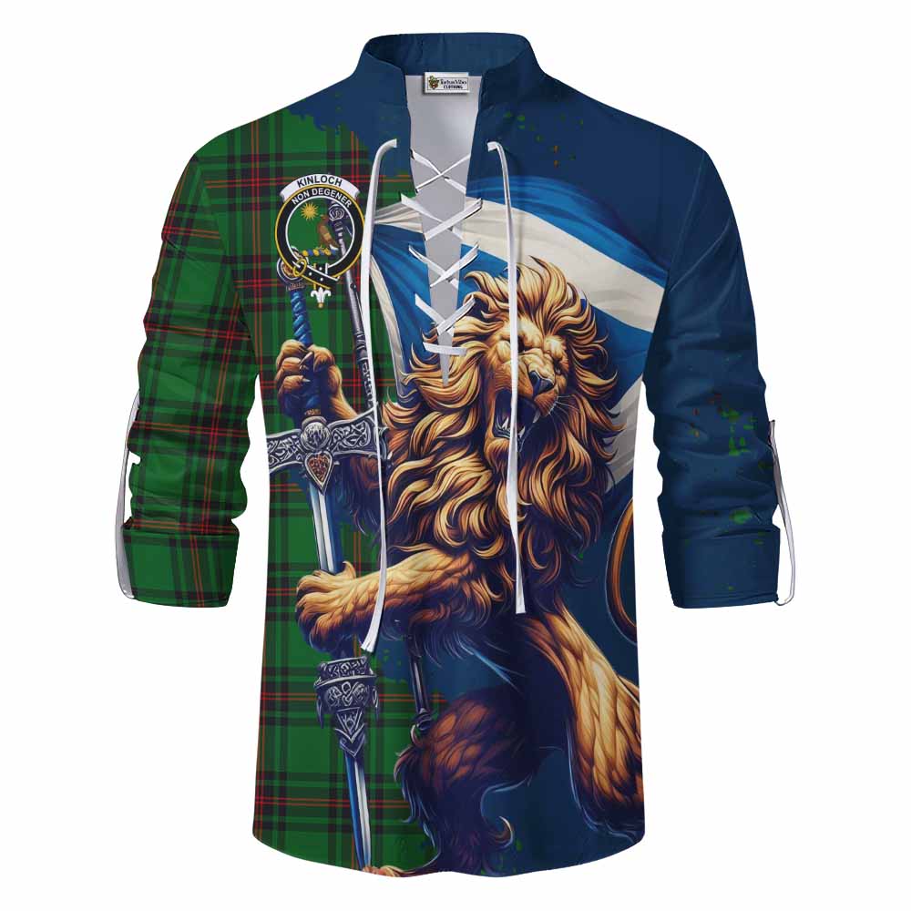 Tartan Vibes Clothing Kinloch Tartan Family Crest Ghillie Kilt Shirt with Scottish Majestic Lion