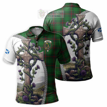 Kinloch Tartan Polo Shirt with Family Crest and St. Andrew's Cross Accented by Thistle Vines