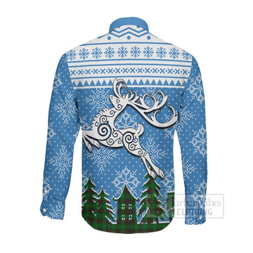 Kinloch Clan Christmas Long Sleeve Button Shirt Celtic Reindeer Style