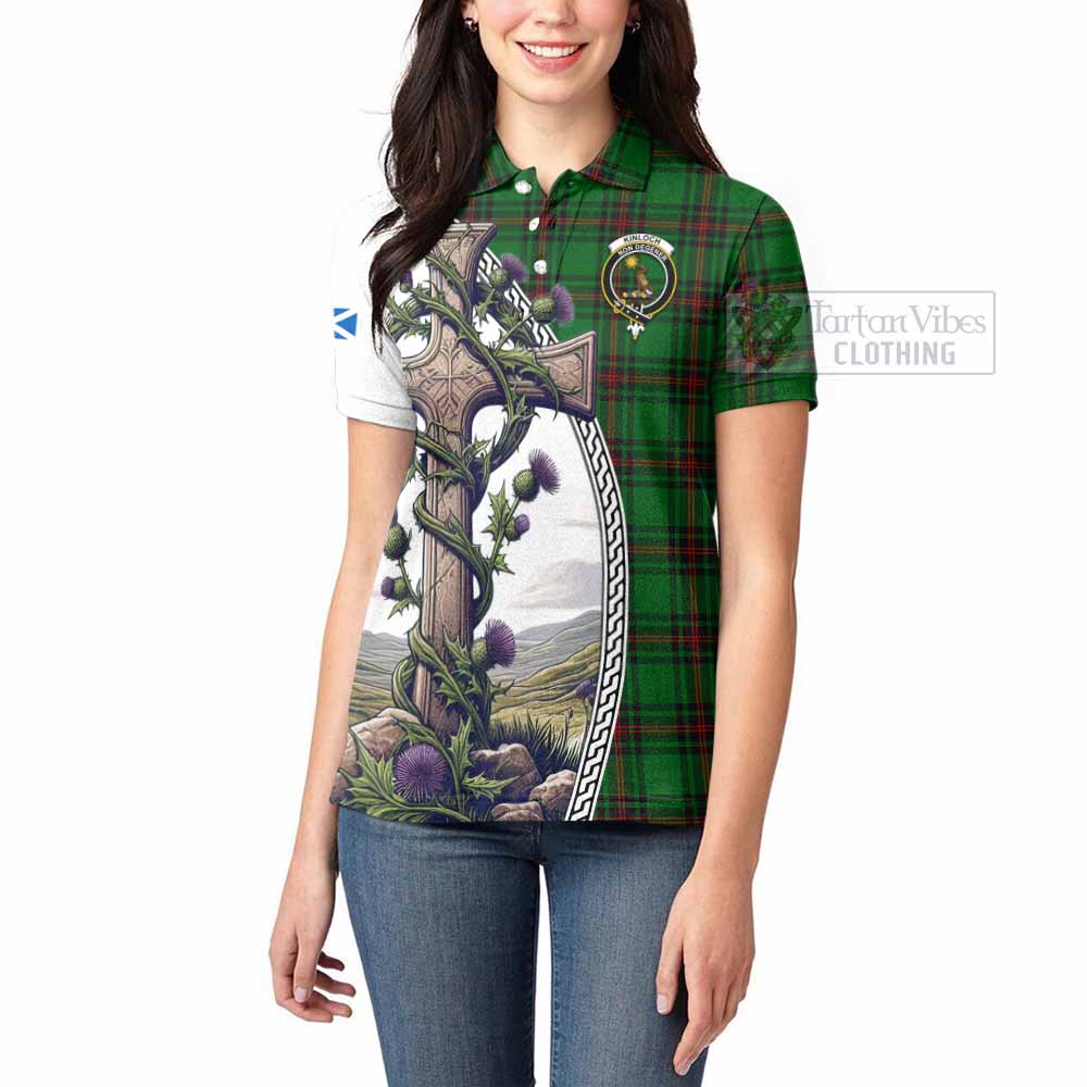 Tartan Vibes Clothing Kinloch Tartan Women's Polo Shirt with Family Crest and St. Andrew's Cross Accented by Thistle Vines