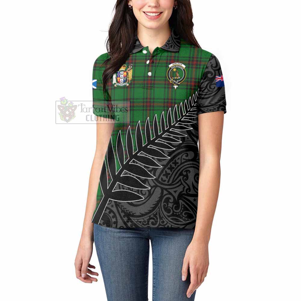 Tartan Vibes Clothing Kinloch Crest Tartan Women's Polo Shirt with New Zealand Silver Fern Half Style