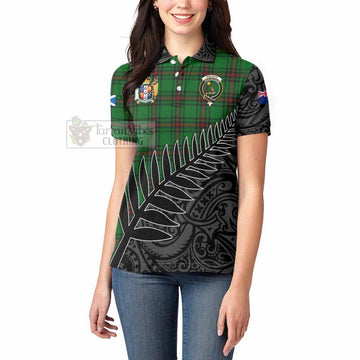 Kinloch Crest Tartan Women's Polo Shirt with New Zealand Silver Fern Half Style