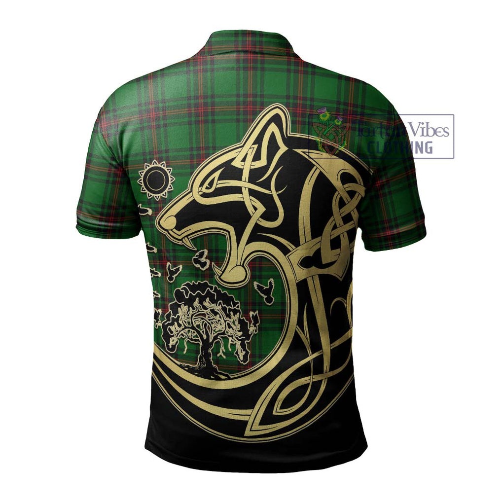 Kinloch Tartan Polo Shirt with Family Crest Celtic Wolf Style - Tartanvibesclothing Shop