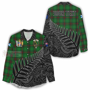 Kinloch Crest Tartan Women's Casual Shirt with New Zealand Silver Fern Half Style