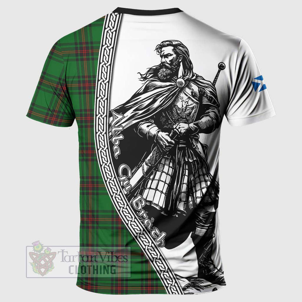 Kinloch Tartan Clan Crest T-Shirt with Highlander Warrior Celtic Style - Tartan Vibes Clothing