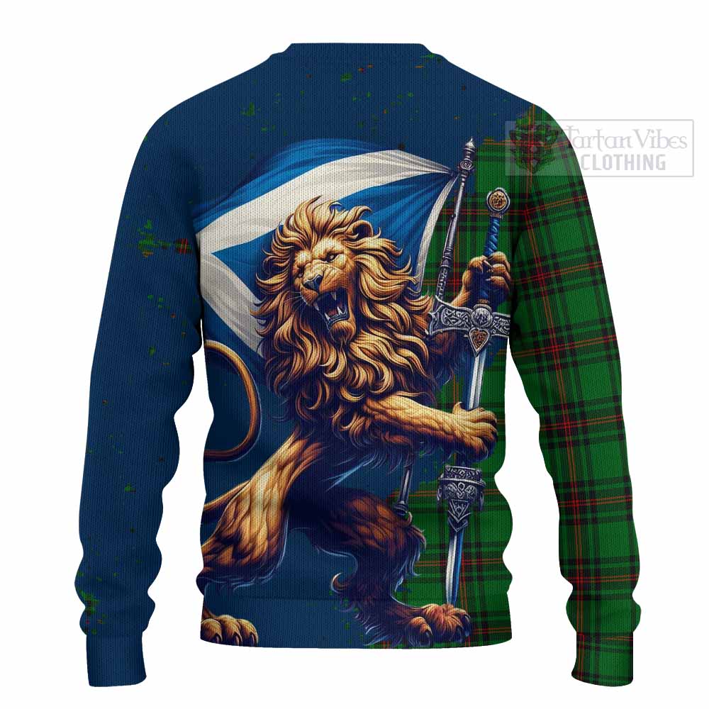 Tartan Vibes Clothing Kinloch Tartan Family Crest Knitted Sweater with Scottish Majestic Lion