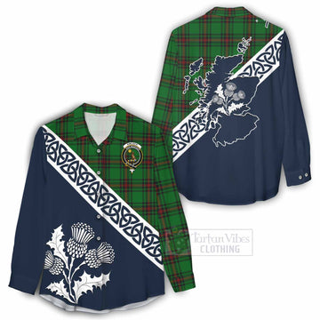 Kinloch Tartan Women's Casual Shirt Featuring Thistle and Scotland Map