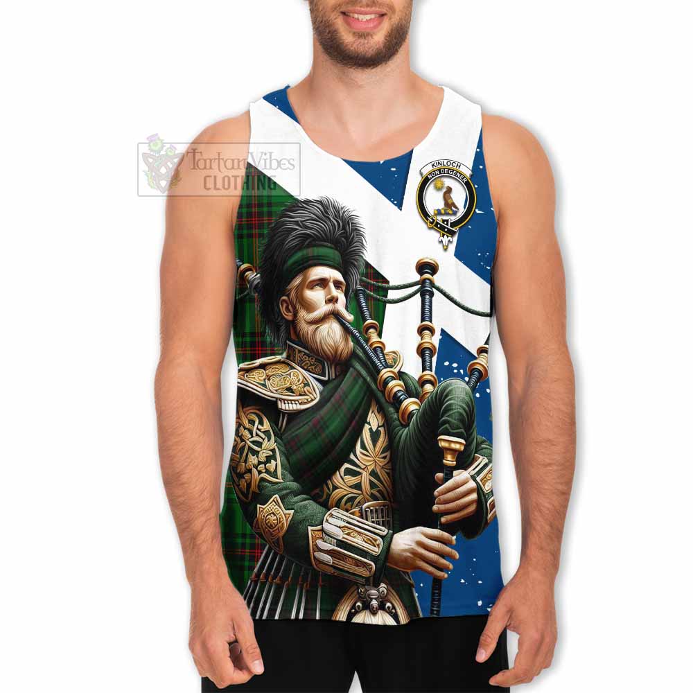 Kinloch Tartan Men's Tank Top with Family Crest Scottish Bagpiper Vibes