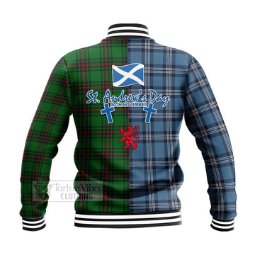 Kinloch Tartan Baseball Jacket Happy St. Andrew's Day Half Tartan Style - Tartan Vibes Clothing