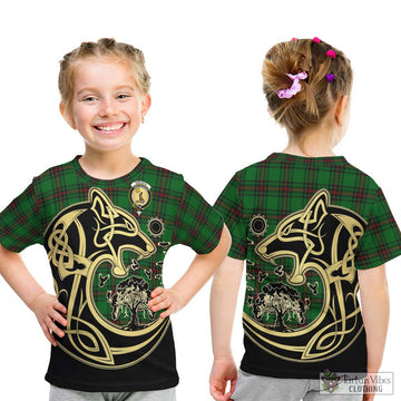 Kinloch Tartan Kid T-Shirt with Family Crest Celtic Wolf Style