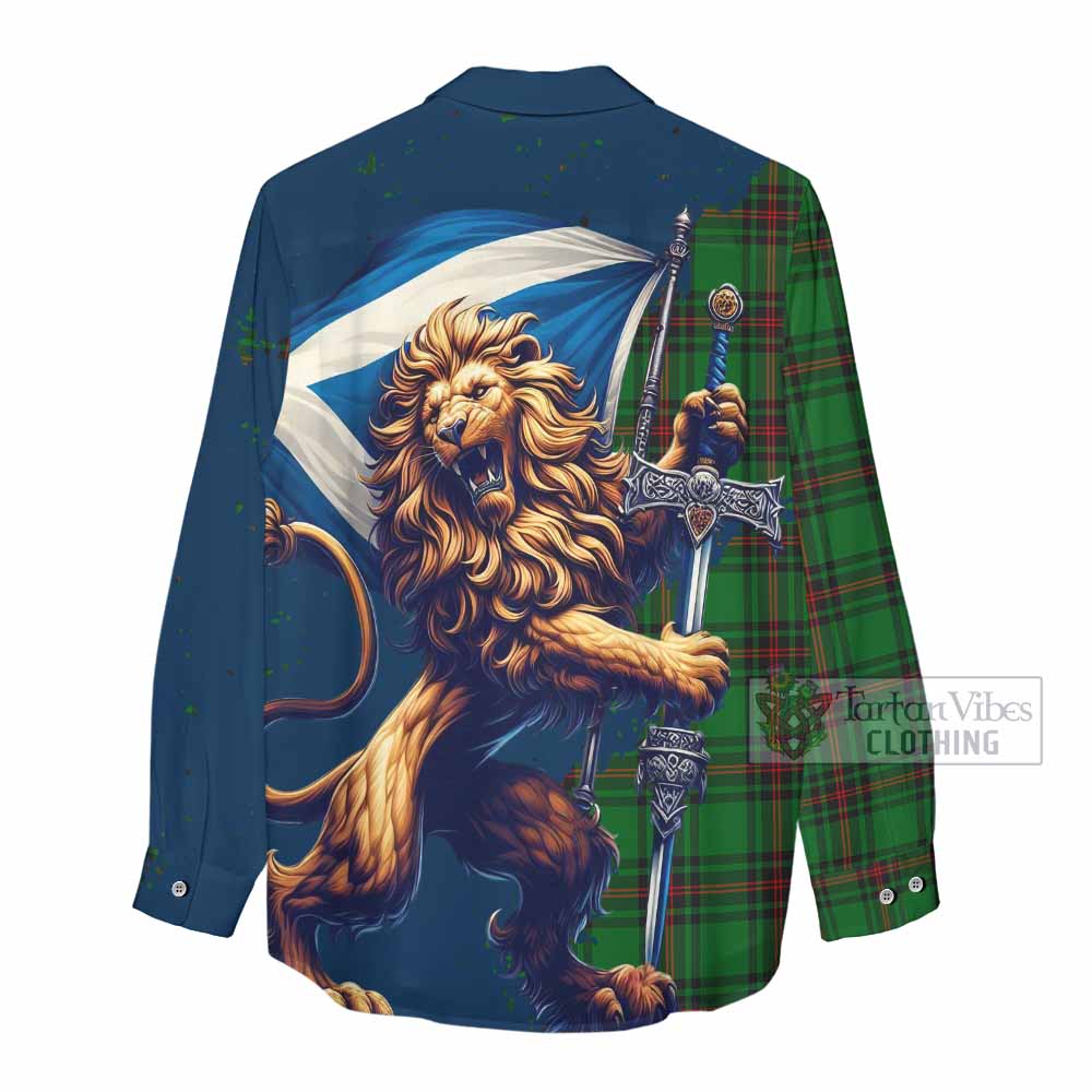 Tartan Vibes Clothing Kinloch Tartan Family Crest Women's Casual Shirt with Scottish Majestic Lion