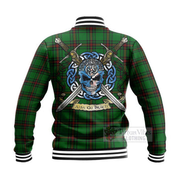 Kinloch Tartan Baseball Jacket with Family Crest Celtic Skull Style - Tartan Vibes Clothing