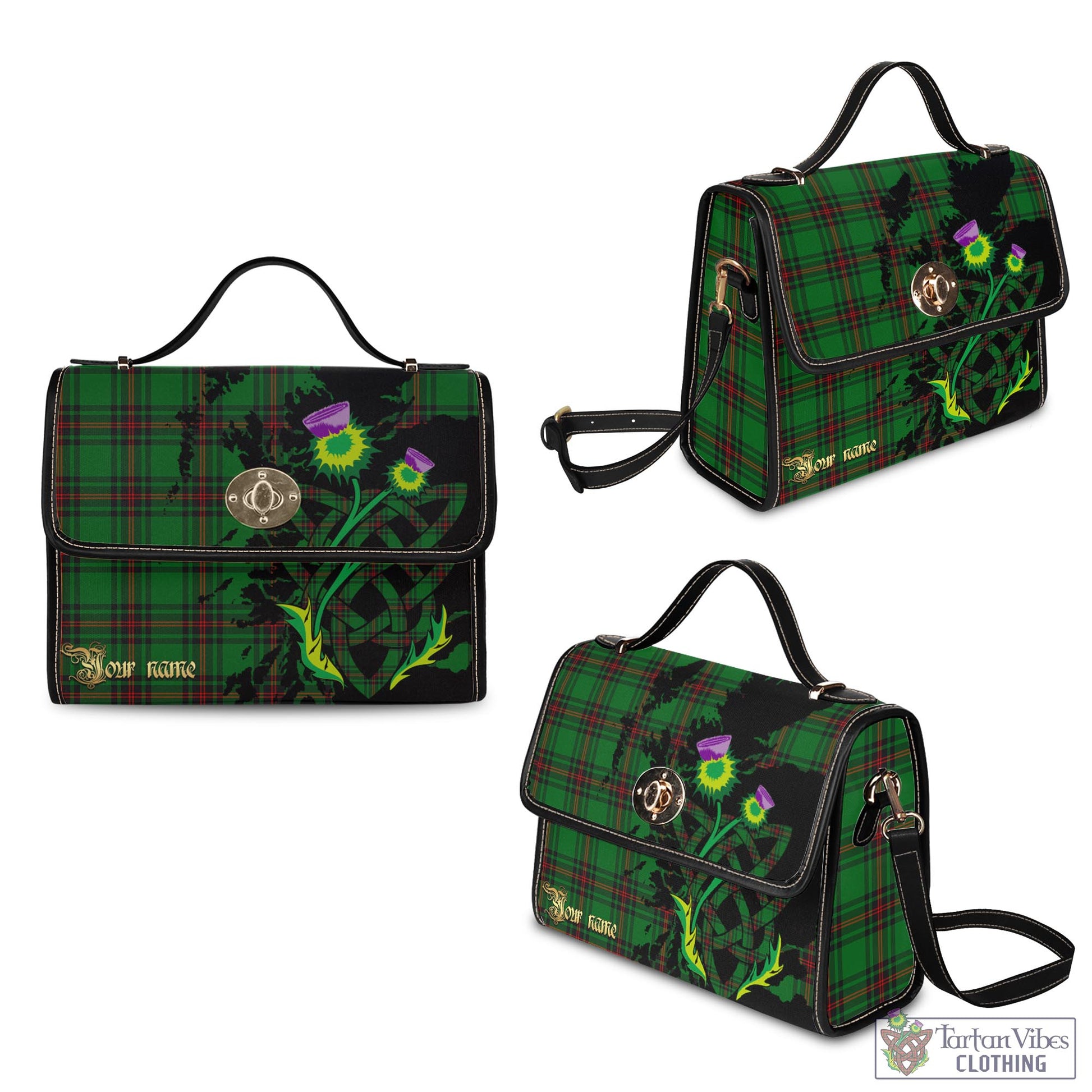 Tartan Vibes Clothing Kinloch Tartan Waterproof Canvas Bag with Scotland Map and Thistle Celtic Accents