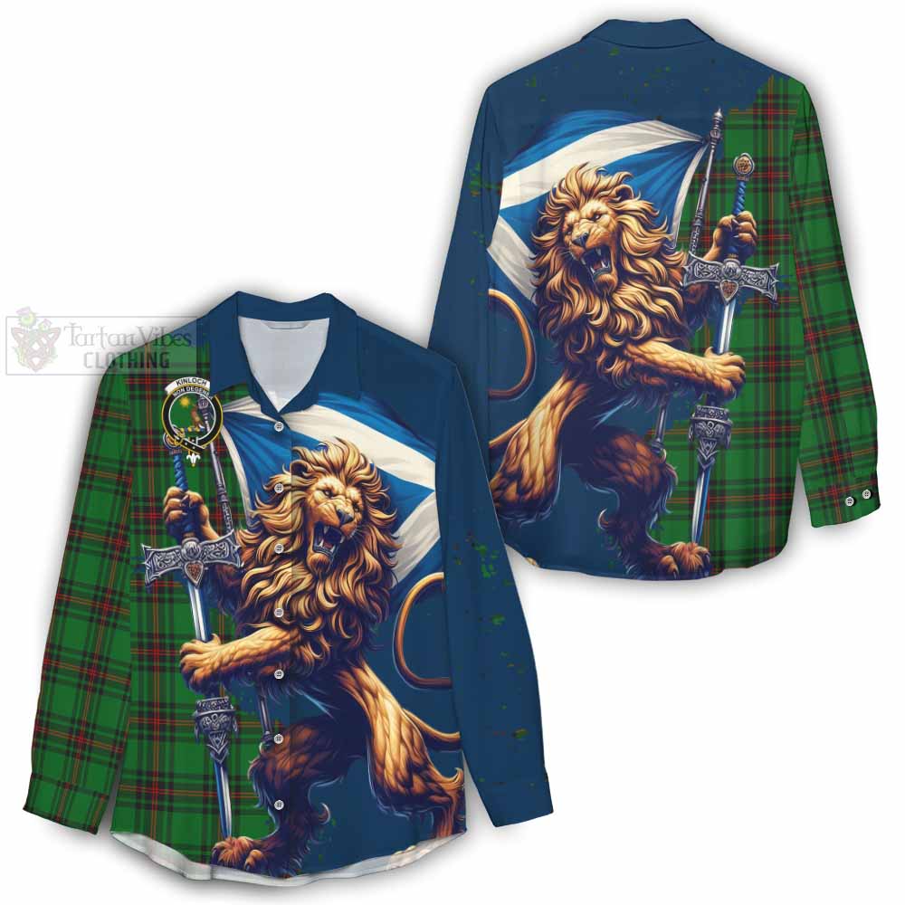 Tartan Vibes Clothing Kinloch Tartan Family Crest Women's Casual Shirt with Scottish Majestic Lion