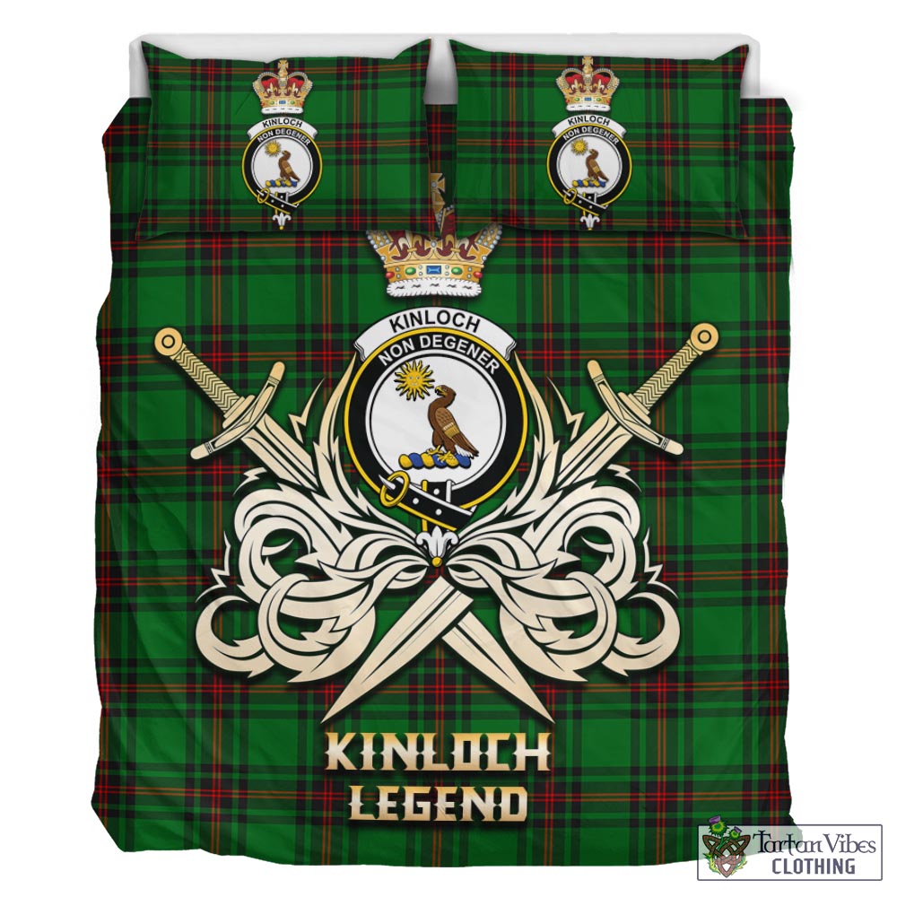 Tartan Vibes Clothing Kinloch Tartan Bedding Set with Clan Crest and the Golden Sword of Courageous Legacy