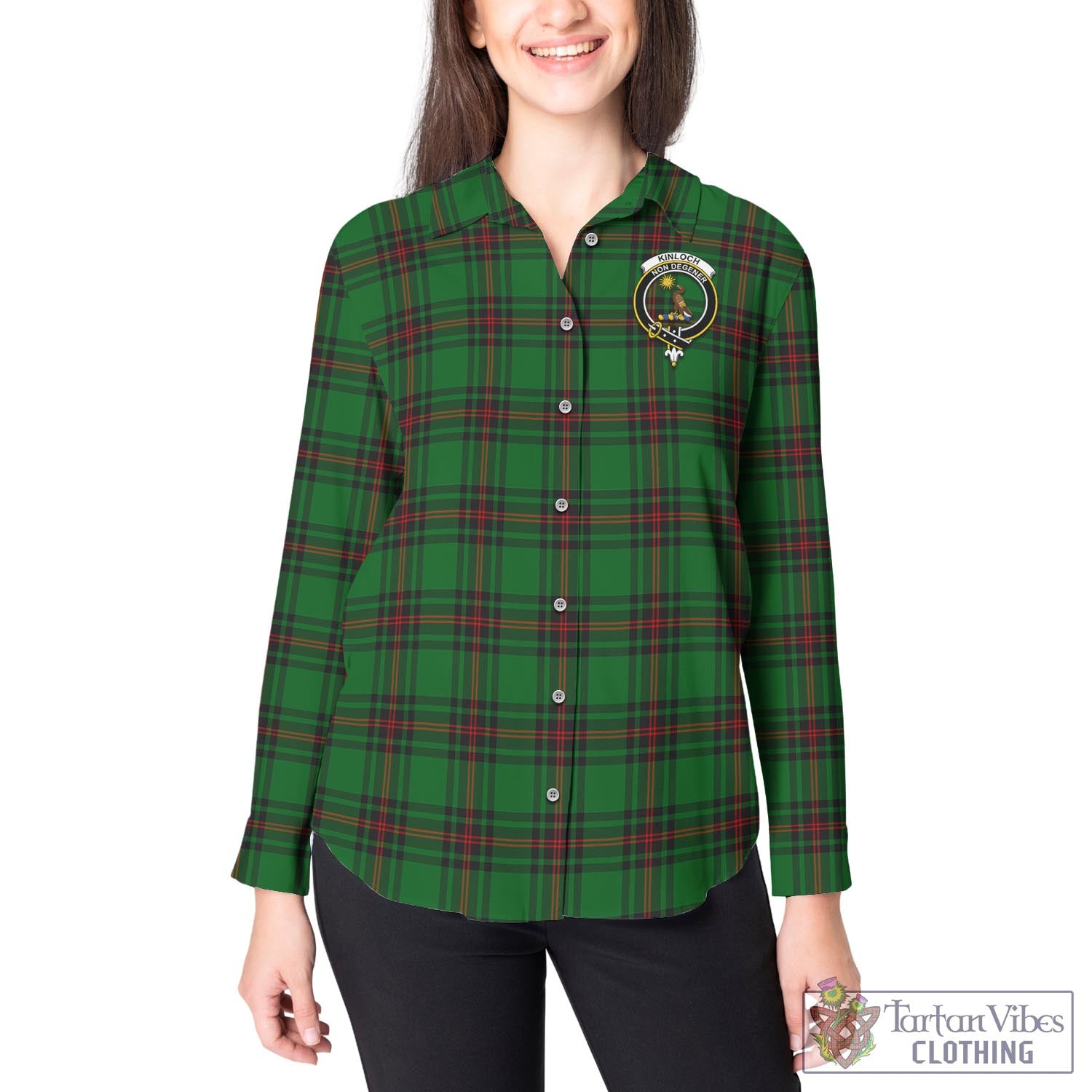 Tartan Vibes Clothing Kinloch Tartan Womens Casual Shirt with Family Crest